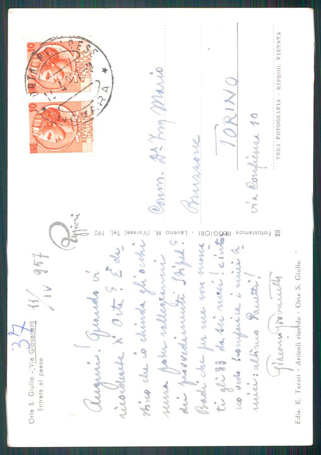 Novara Orta San Giulio Via Giovanelli Foto FG cartolina MZ4340 – retro