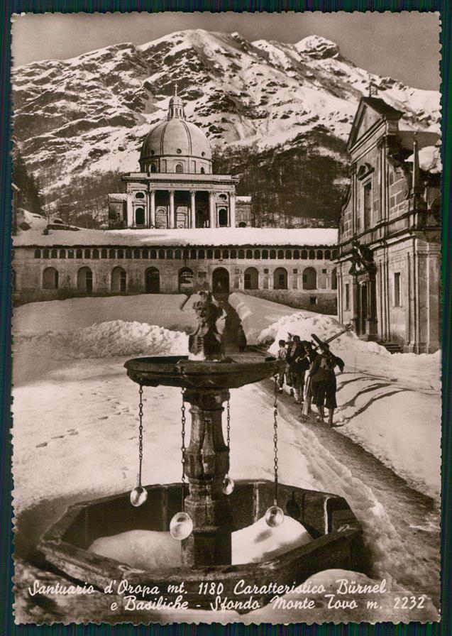 Biella Oropa Santuario di Fontana Burnell Nevicata Sci Foto FG cartolina MZ4387 – fronte