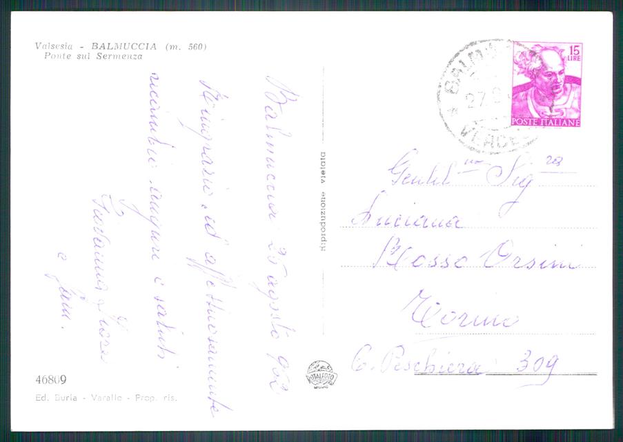 Vercelli Balmuccia Foto FG cartolina MZ4400 – retro
