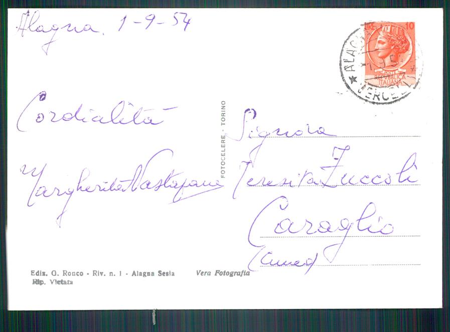 Vercelli Valsesia Corno Bianco Laghetto Foto FG cartolina MZ4406 – retro