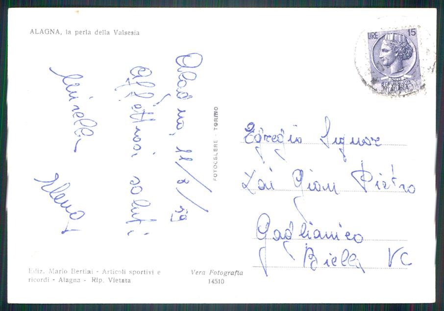 Vercelli Alagna Valsesia Monte Rosa Colle d'Olen Nebbia FG cartolina MZ4407 – retro