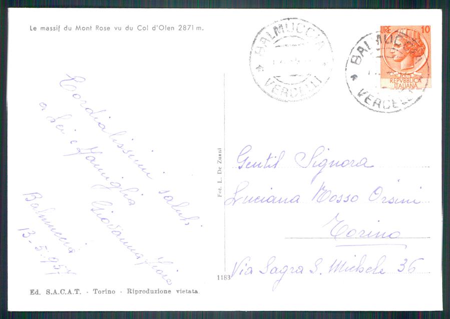 Vercelli Alagna Valsesia Monte Rosa dal Colle d'Olen Foto FG cartolina MZ4410 – retro