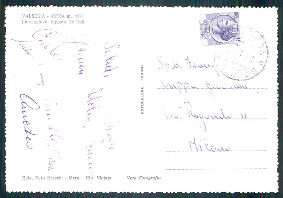 Vercelli Scopello Mera Seggiovia Nevicata PIEGA Foto FG cartolina MZ4411 – retro