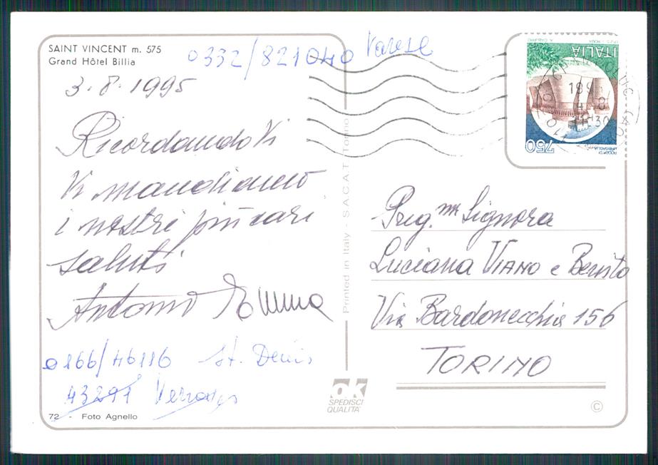 Aosta Saint Vincent Gran Hotel Billia Foto FG cartolina MZ4452 – retro