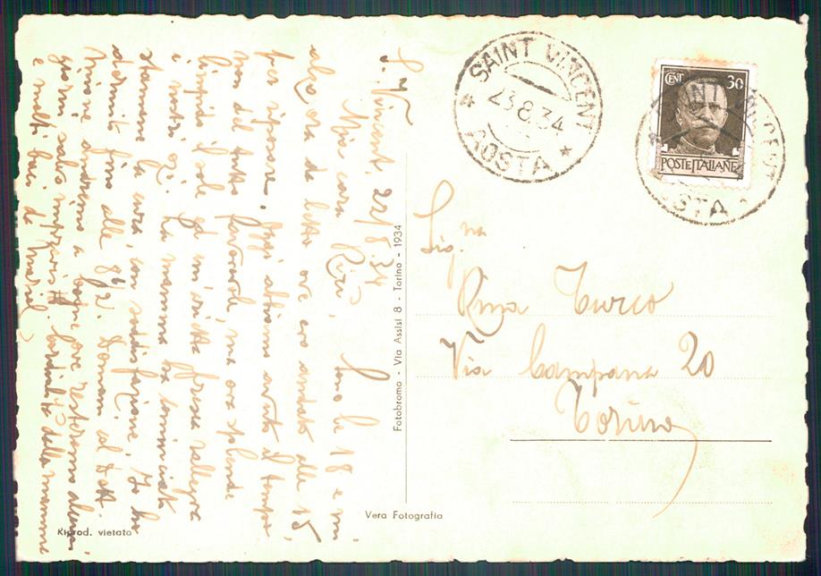 Aosta Saint Vincent Panorama FG cartolina MZ4463 – retro