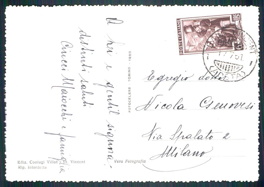 Aosta Saint Vincent Passeggiata Fans Salutis Foto FG cartolina MZ4465 – retro