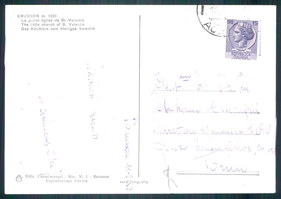 Aosta Brusson Chiesetta San Valentino STRAPPINO Foto FG cartolina MZ4516 – retro