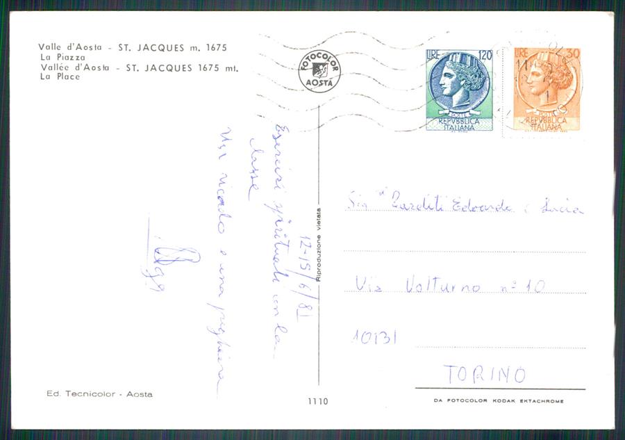 Aosta Ayas Saint Jacques Foto FG cartolina MZ4537 – retro