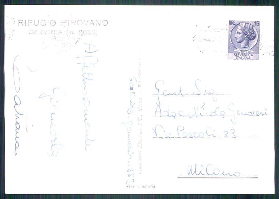 Aosta Valtournanche Cervinia Rifugio Pirovano Nevicata Foto FG cartolina MZ4567 – retro
