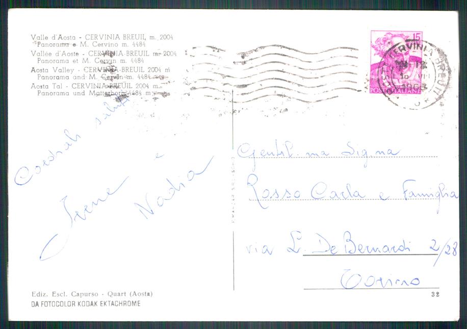 Aosta Valtournanche Cervinia Breuil Cervino Foto FG cartolina MZ4579 – retro