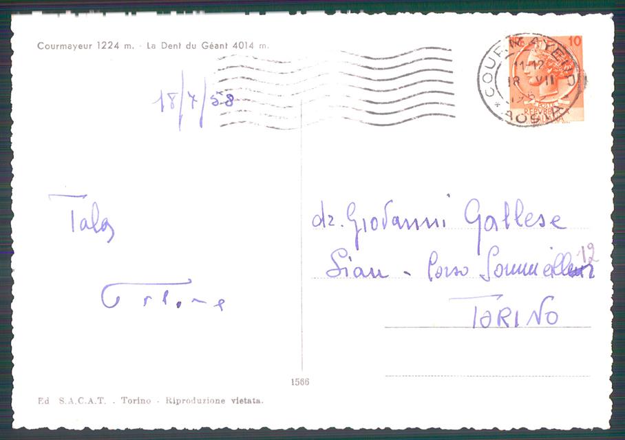 Aosta Courmayeur Dente del Gigante Foto FG cartolina MZ4643 – retro