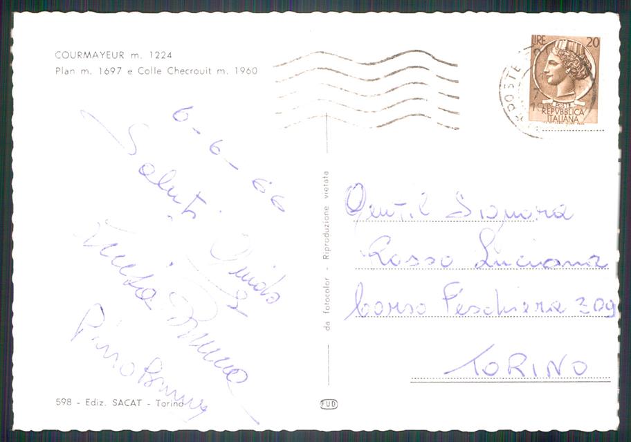 Aosta Courmayeur Plan e Colle Checrouit Foto FG cartolina MZ4662 – retro