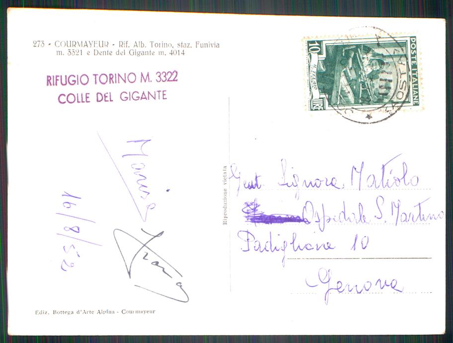 Aosta Courmayeur Rifugio Torino Funivia Gigante PIEGA Foto FG cartolina MZ4679 – retro