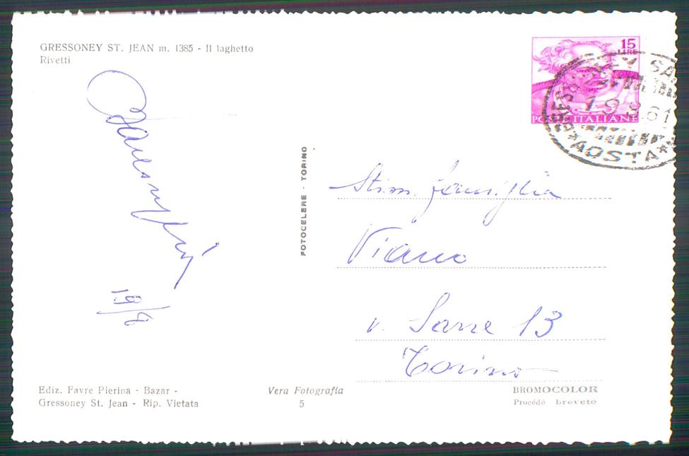 Aosta Gressoney Saint Jean Laghetto Rivetti Foto FG cartolina MZ4698 – retro