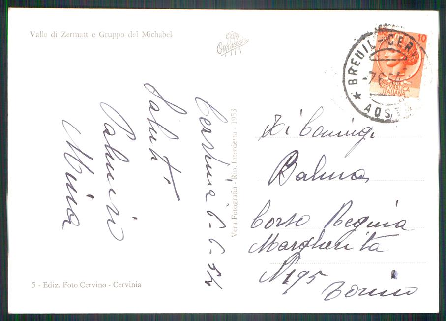 Aosta Furggen Valle di Zermat Gruppo Michabel Sci Foto FG cartolina MZ4716 – retro