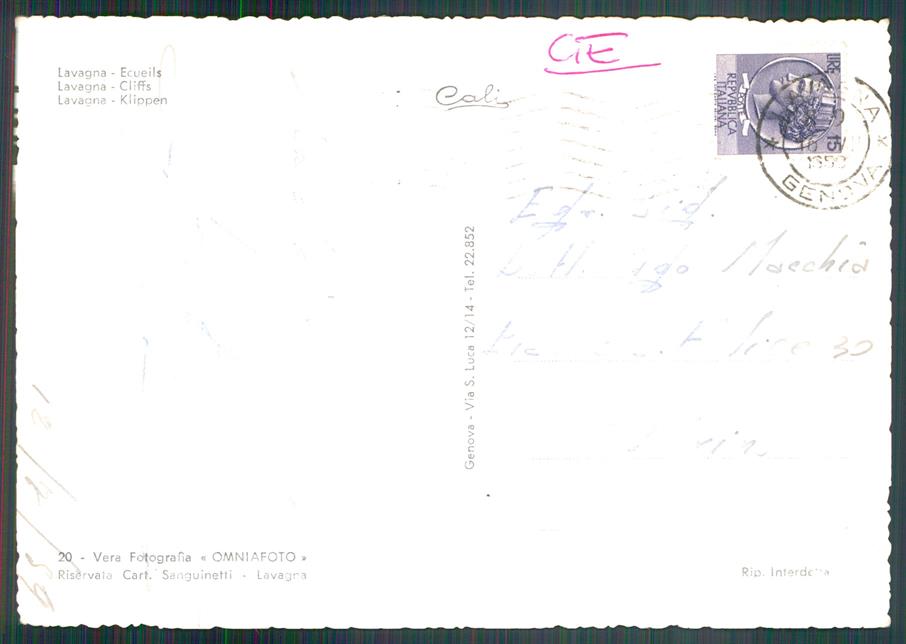 Genova Lavagna Scogliere Foto FG cartolina MZ4821 – retro