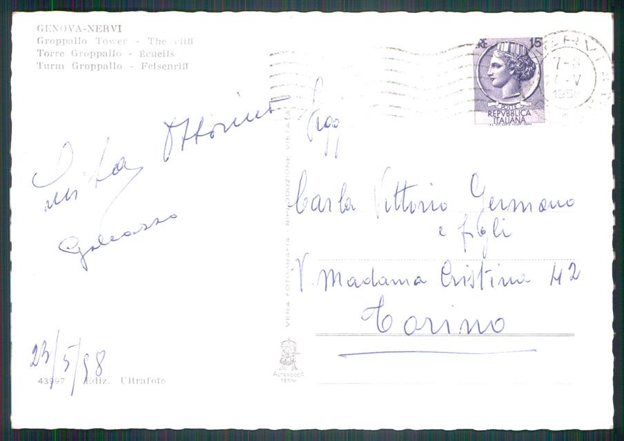 Genova Nervi Torre Groppello PIEGATA Foto FG cartolina MZ4826 – retro