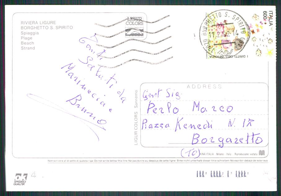 Savona Borghetto Santo Spirito Spiaggia FG cartolina MZ4876 – retro