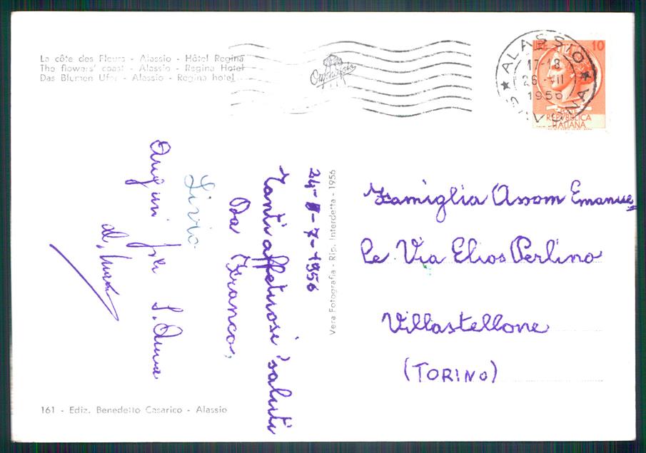 Savona Alassio Hotel Regina Barche Foto FG cartolina MZ4889 – retro