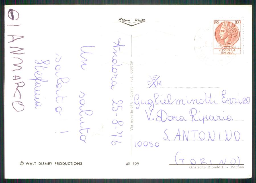 Savona Andora Saluti da Walt Disney PIEGATA Foto FG cartolina MZ4900 – retro