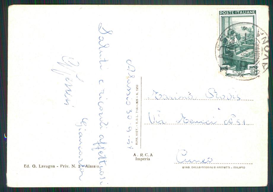 Savona Alassio Spiaggia FG cartolina MZ4914 – retro