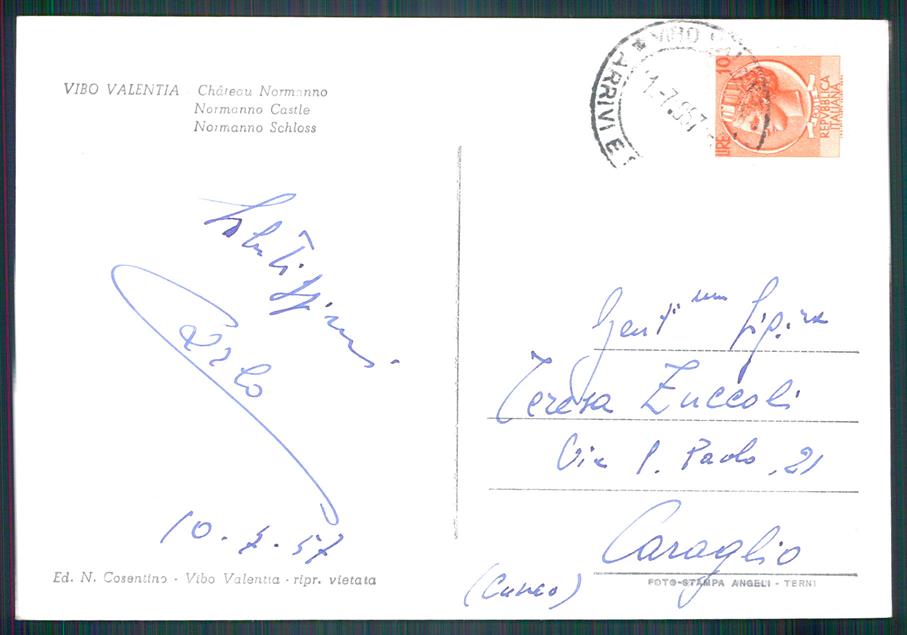 Vibo Valentia città Castello Normanno PIEGA Foto FG cartolina MZ4932 – retro
