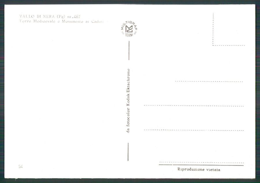 Perugia Vallo di Nera Torre Medioevale FG cartolina MZ5000 – retro