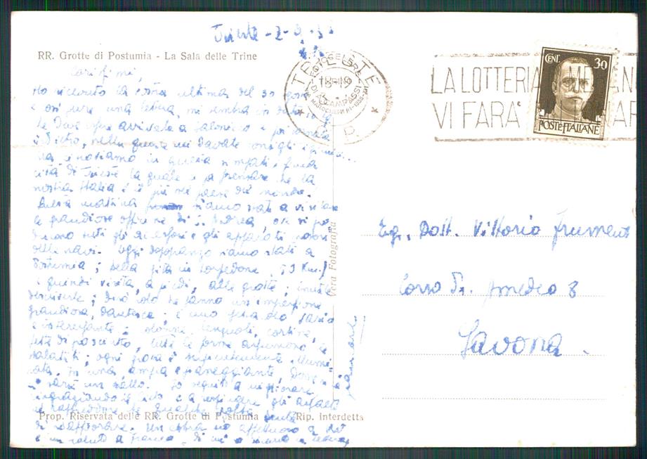 Slovenia Postumia Grotte di PIEGATA Foto FG cartolina MZ5091 – retro