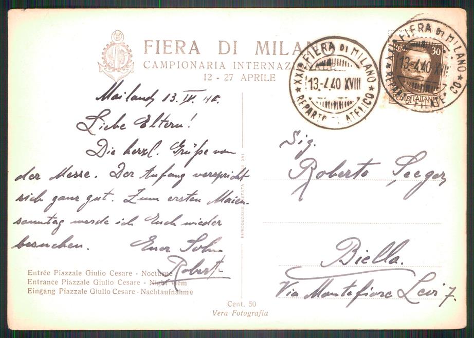 Milano città Fiera Campionaria PIEGHINA Foto FG cartolina MZ5206 – retro