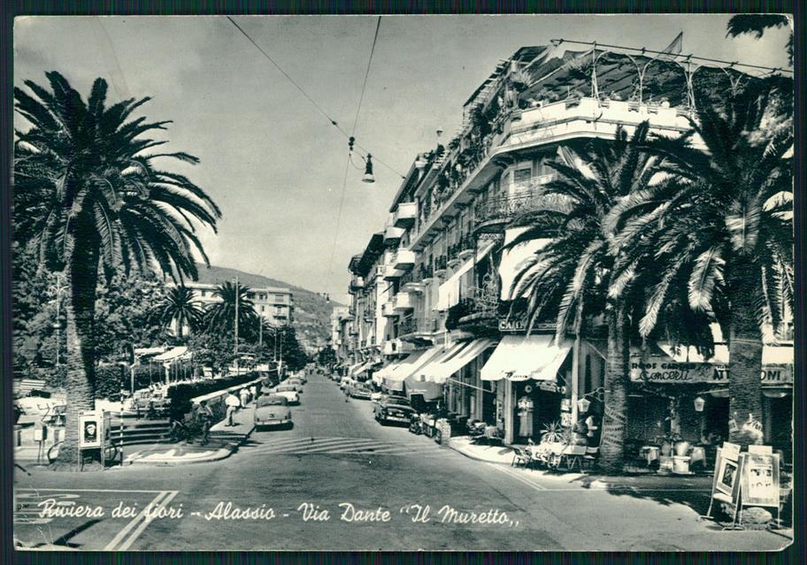 Savona Alassio Via Dante Il Muretto Auto PIEGHINA Foto FG cartolina MZ5208 – fronte