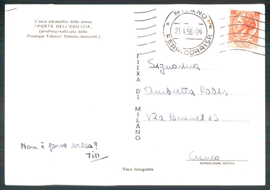 Milano città Fiera Campionaria Porta Edilizia Foto FG cartolina MZ5220 – retro