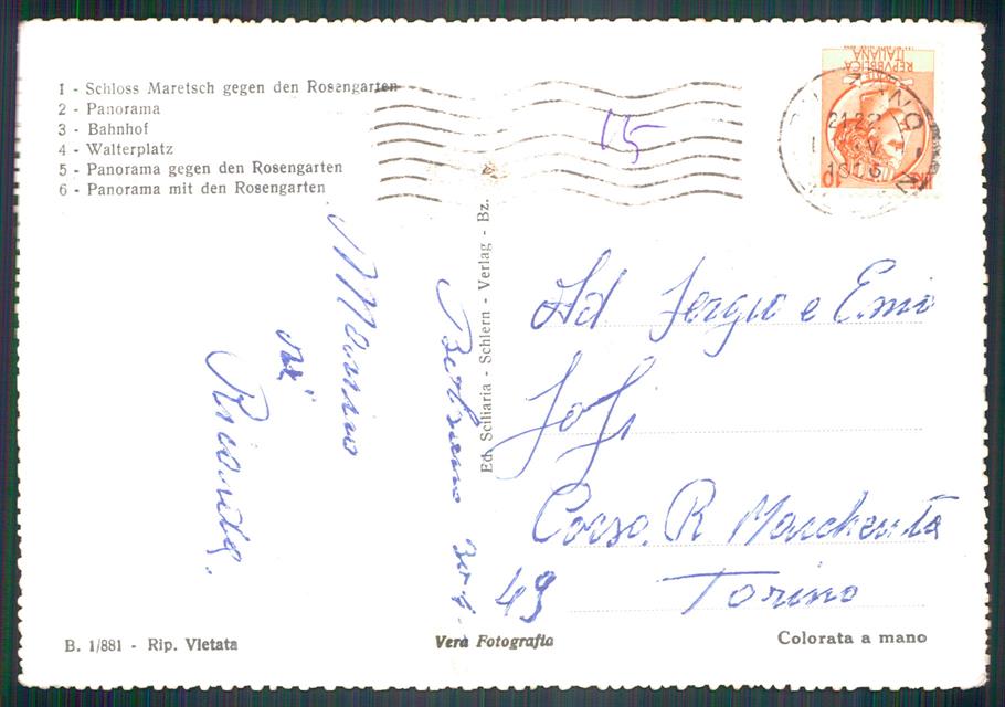 Bolzano città Saluti da PIEGA Foto FG cartolina MZ5285 – retro