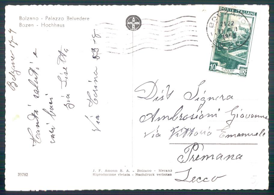 Bolzano città Palazzo Belvedere Auto PIEGHINA Foto FG cartolina MZ5292 – retro