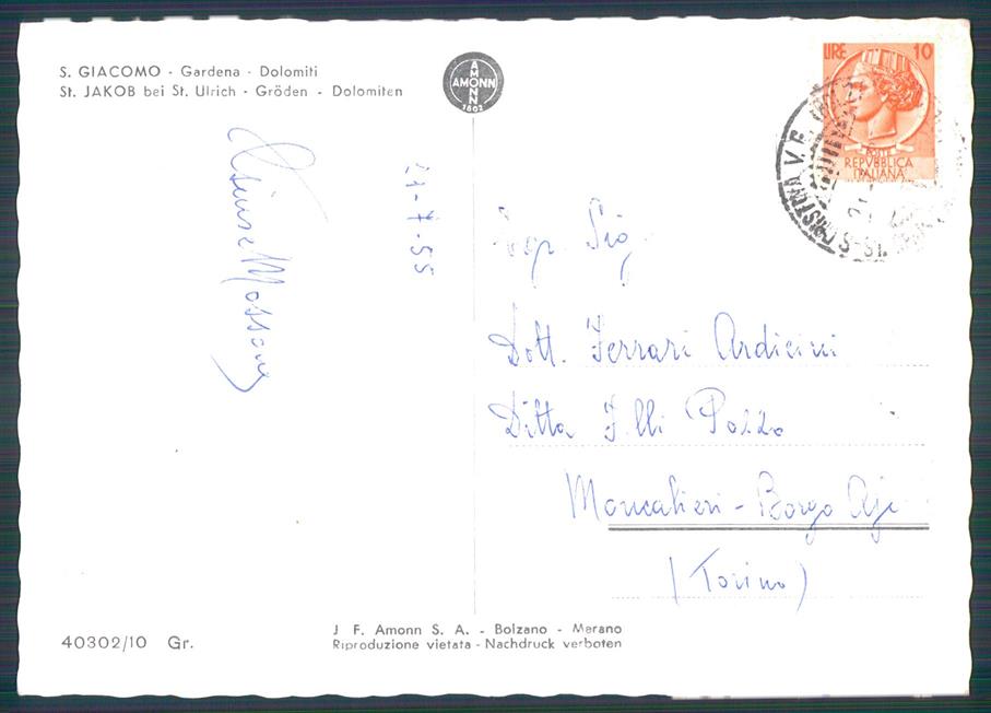 Bolzano Ortisei San Giacomo Foto FG cartolina MZ5293 – retro
