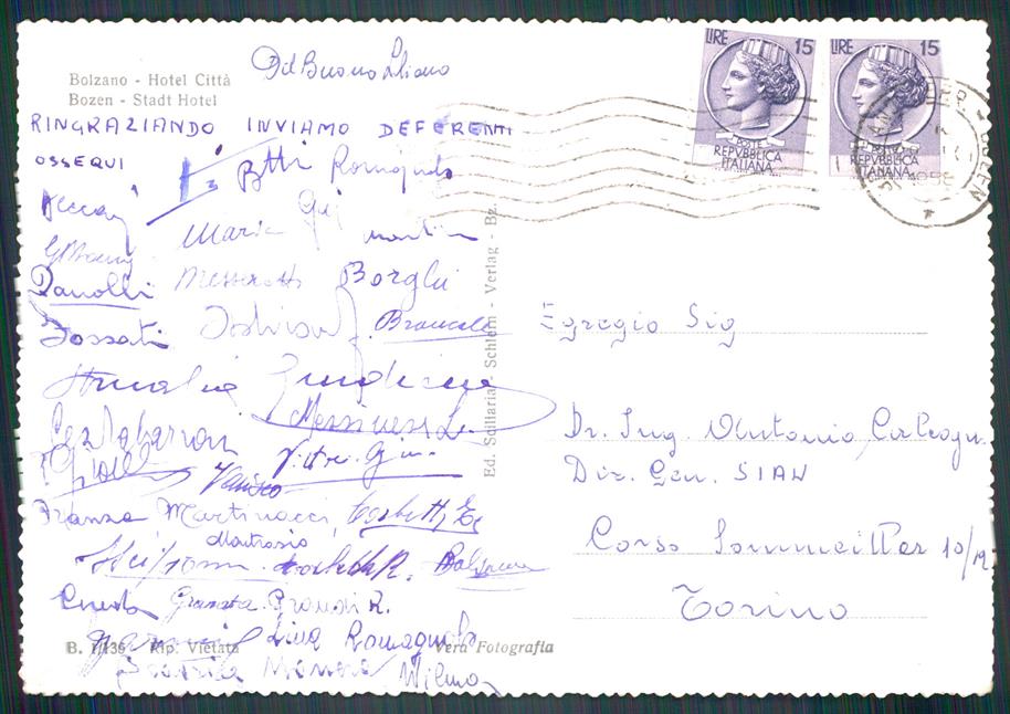 Bolzano città Hotel Città Auto Foto FG cartolina MZ5297 – retro