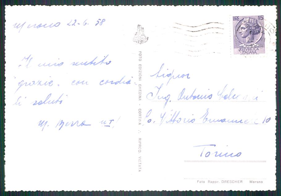 Bolzano Merano Hotel Castel Verruca Foto FG cartolina MZ5299 – retro