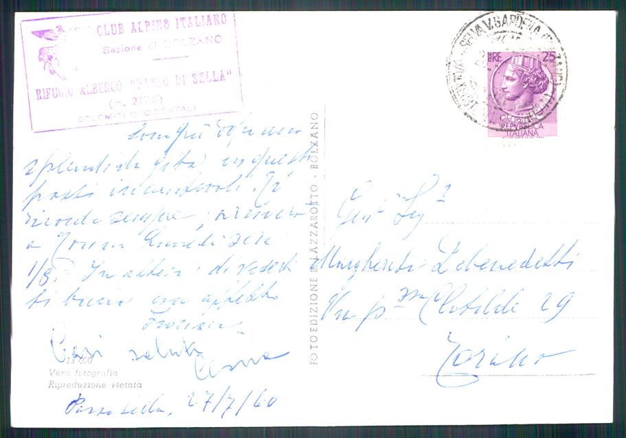 Bolzano Passo Sella Saluti da Cai Foto FG cartolina MZ5302 – retro