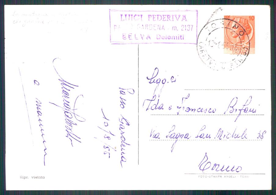Bolzano Passo Gardena Foto FG cartolina MZ5303 – retro