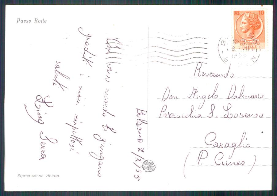 Trento Passo Rolle Foto FG cartolina MZ5304 – retro
