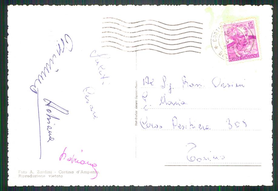 Belluno Cortina Sorapis Lago di Misurina FG cartolina MZ5317 – retro