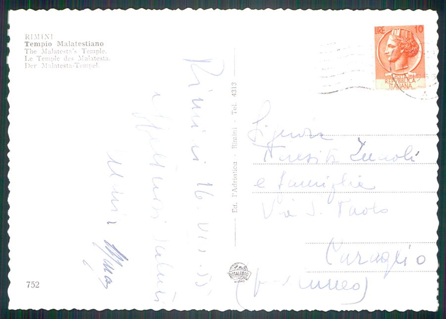 Rimini città Tempio Malatestiano Foto FG cartolina MZ5366 – retro