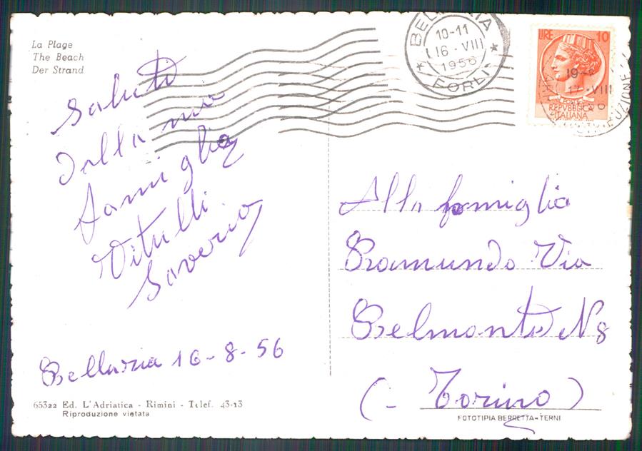 Rimini Bellaria Spiaggia FG cartolina MZ5371 – retro