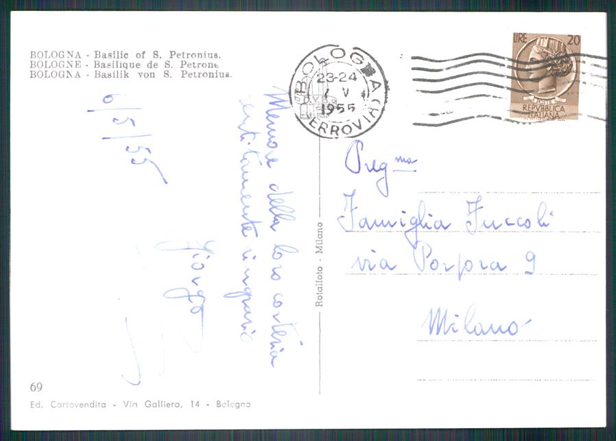 Bologna città Basilica San Petronio Foto FG cartolina MZ5384 – retro