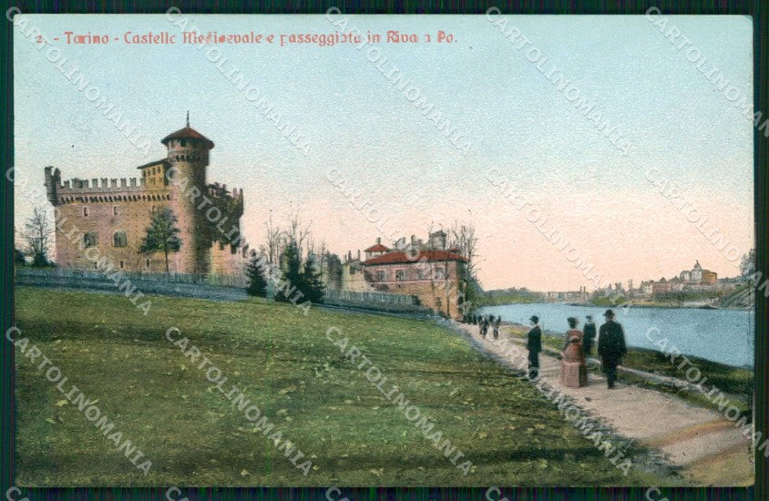 Torino Città Castello Medioevale Passeggiata in Riva al Po cartolina MZ5552 – fronte