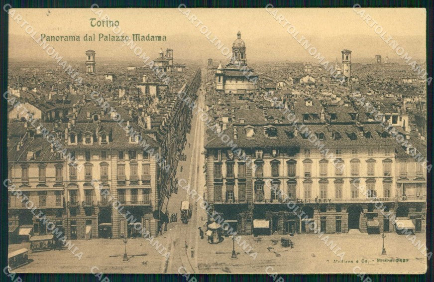 Torino Città Veduta da Palazzo Madama Tram Modiano 2437 cartolina MZ5572 – fronte