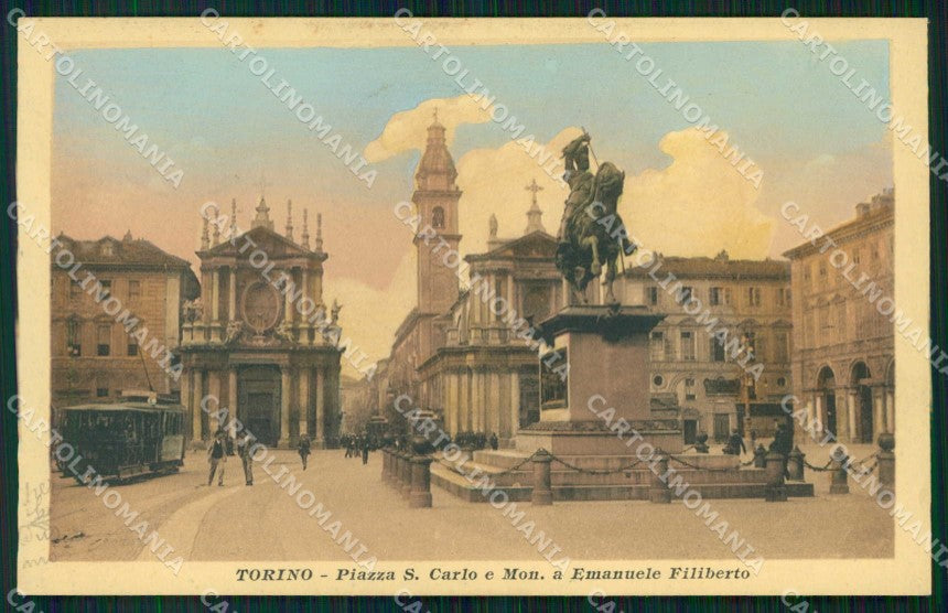 Torino Città Monumento Emanuele Filiberto Piazza San Carlo Tram cartolina MZ5582 – fronte