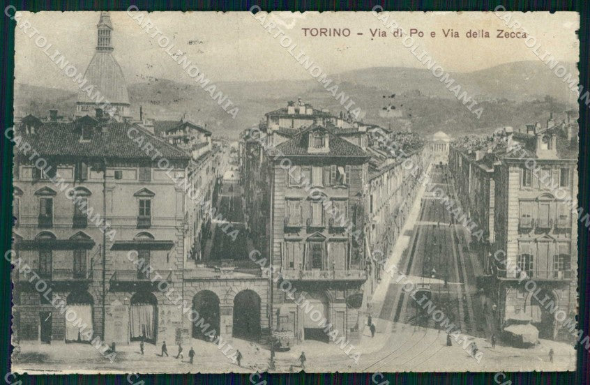 Torino Città Via di Po Tram Via della Zecca ABRASA cartolina MZ5662 – fronte