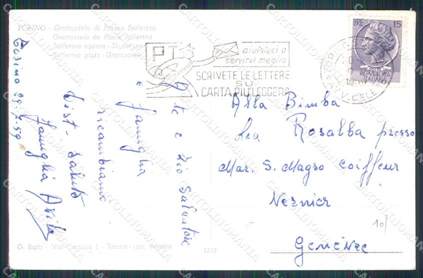 Torino Città Grattacielo Piazza Solferino Tram Corriera Foto cartolina MZ5668 – retro