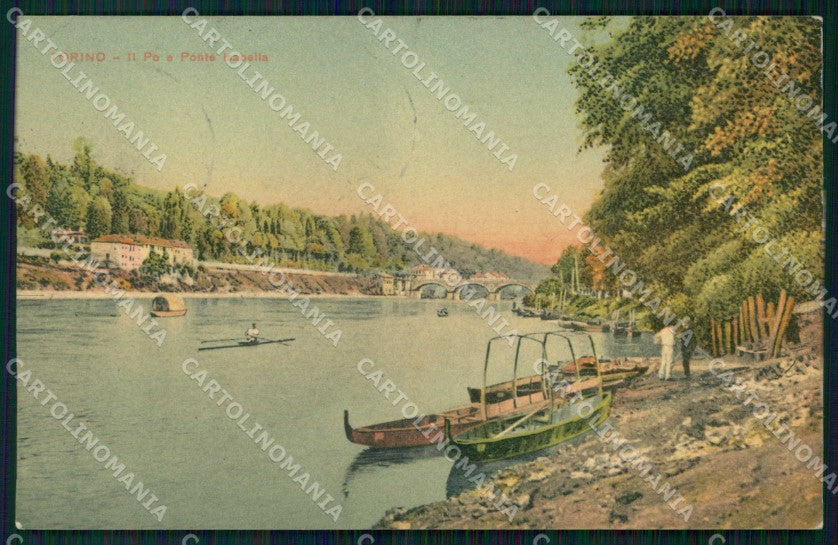 Torino Città Ponte Isabella Fiume Po Barche PIEGHINA cartolina MZ5688 – fronte