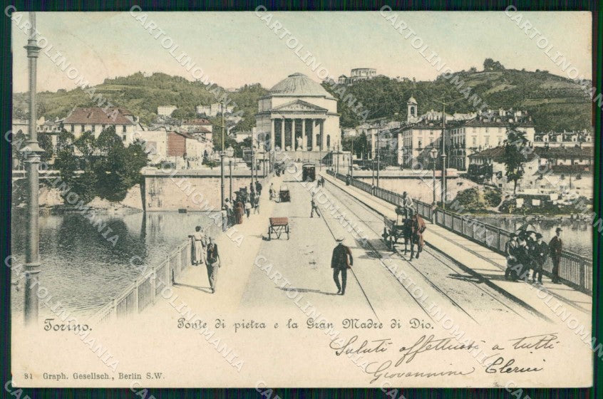 Torino Città Ponte di Pietra Tram Gran Madre di Dio cartolina MZ5723 – fronte